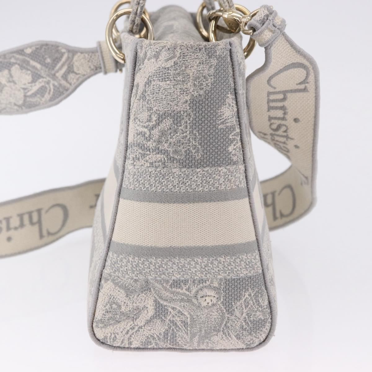 Christian Dior Lady Dior Embroidered Canvas Gray Canvas Handbag (Pre-Owned)