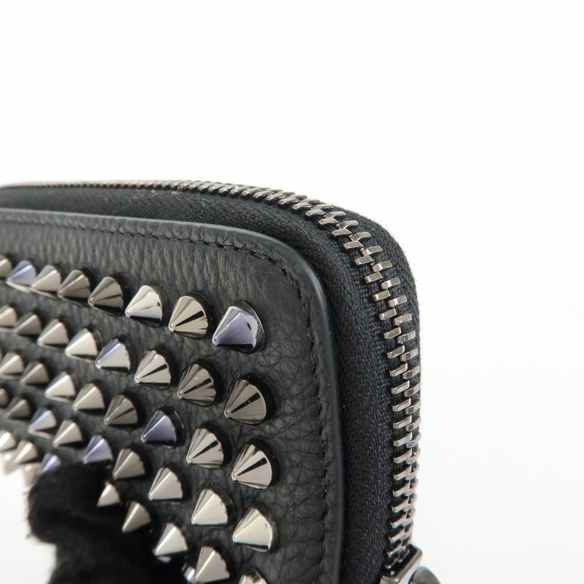 Christian Louboutin Panettone Coin Purse Spiked Leather Black Leather Wallets Accessory (Pre-Owned)