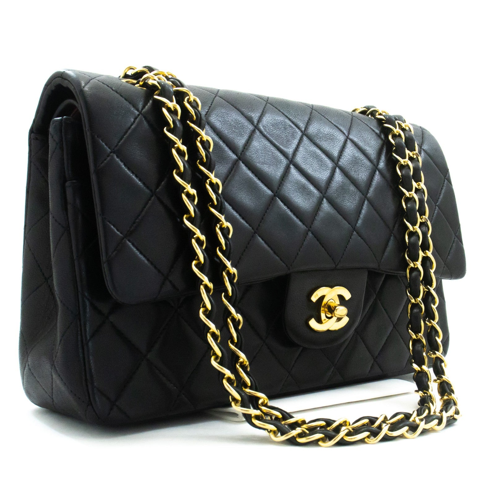 Chanel Classic Flap Lambskin Black Leather Crossbody Bag Bag (Pre-Owned)