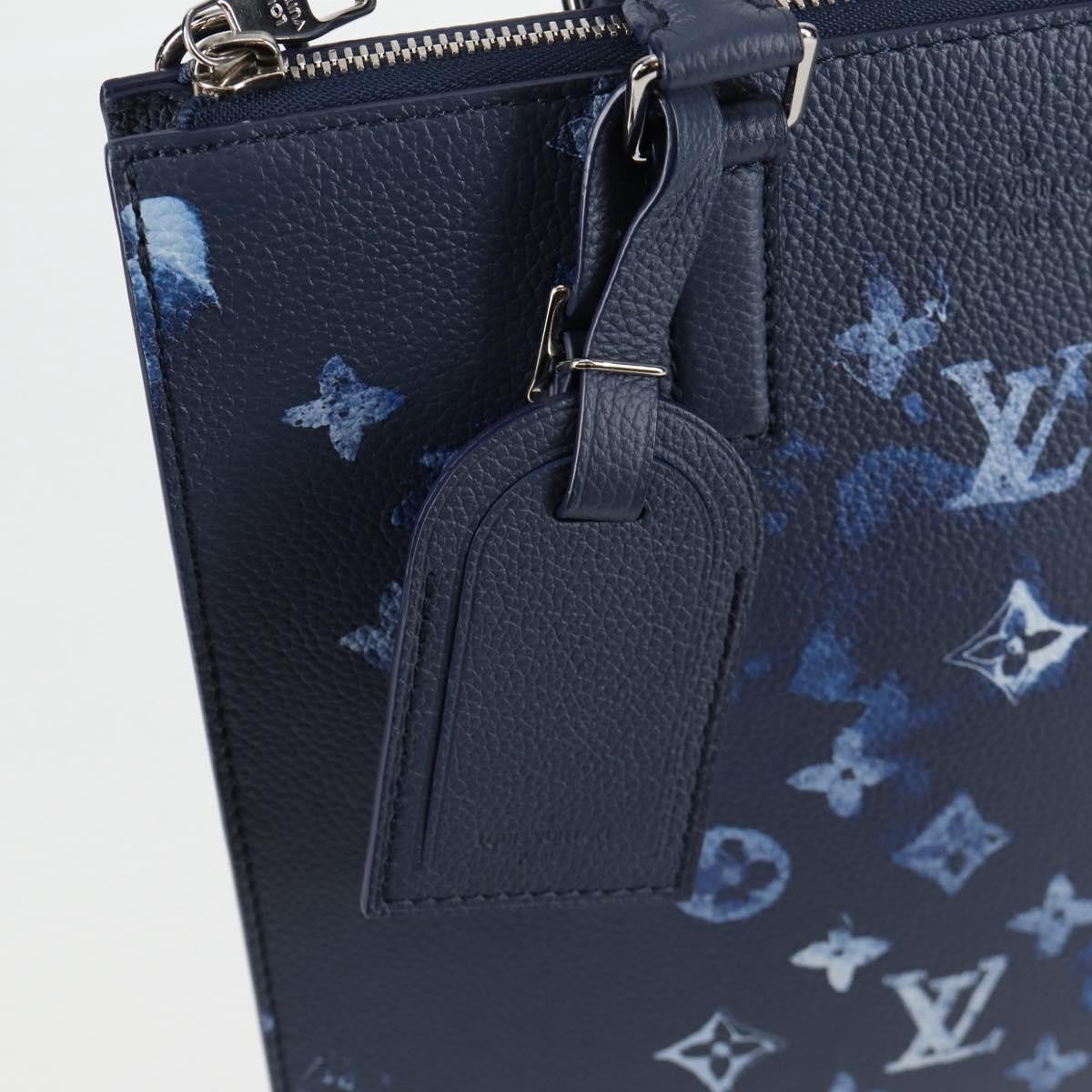 Louis Vuitton Sac Plat Zipped Limited Edition Monogram Ink Watercolor Leather Blue Canvas Handbag (Pre-Owned)