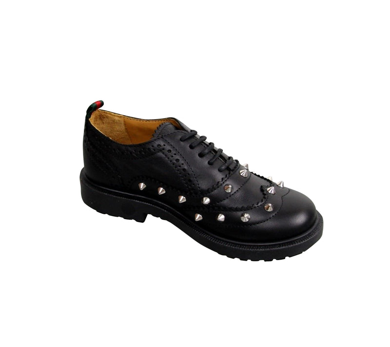 Gucci Kids Black Leather Studded Lace-up Sneakers