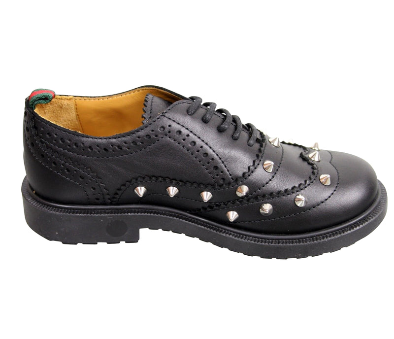 Gucci Kids Black Leather Studded Lace-up Sneakers