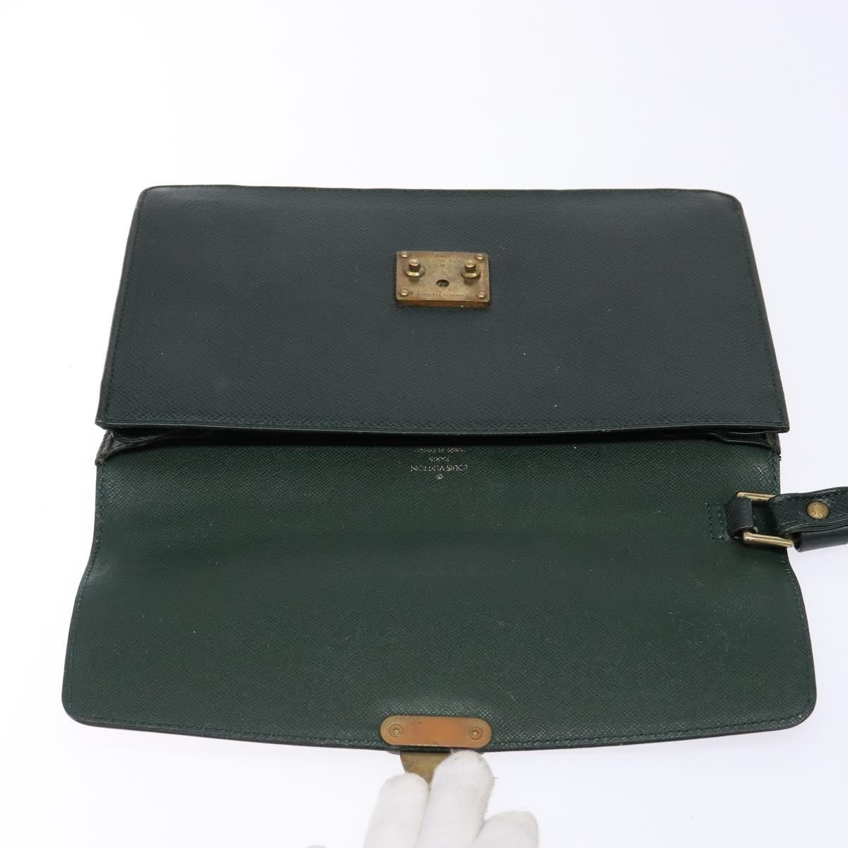 Louis Vuitton Serviette Kourad Taiga Leather Green Leather Clutche & Pouche Bag (Pre-Owned)