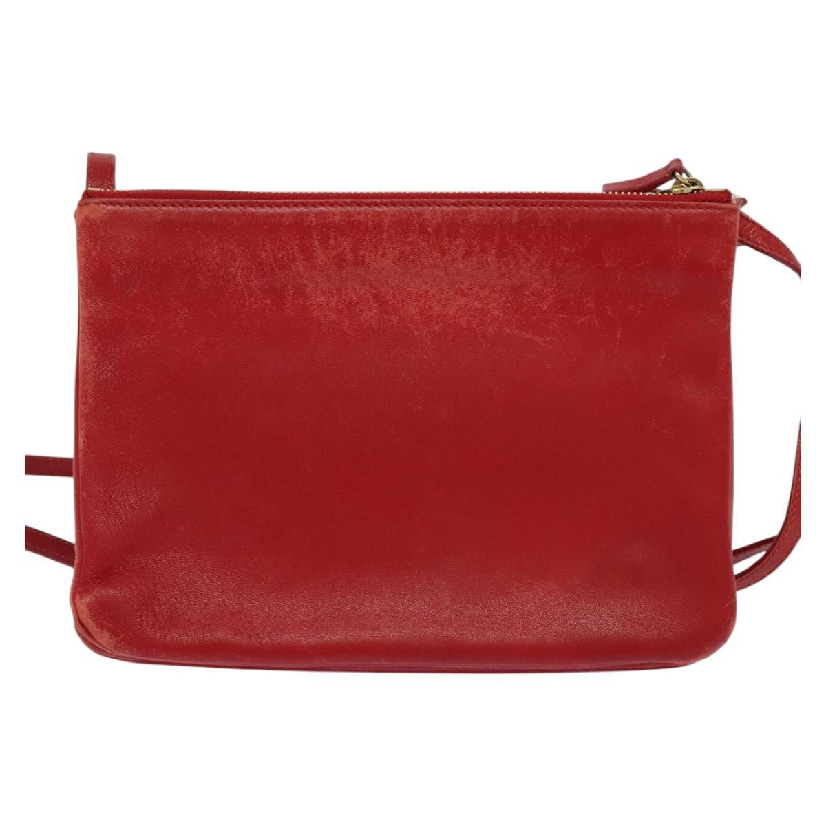 Celine Trio Zip Clutch Leather Red Leather Clutche & Pouche Bag (Pre-Owned)
