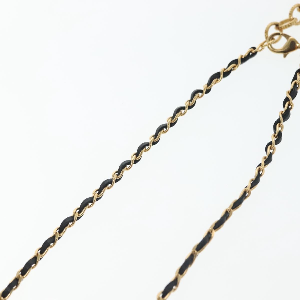 Chanel Cc Perfume Bottle Pendant Chain Long Metal With Leather, Crystals And Faux Pearl Gold Metal Necklace Jewelry (Pre-Owned)