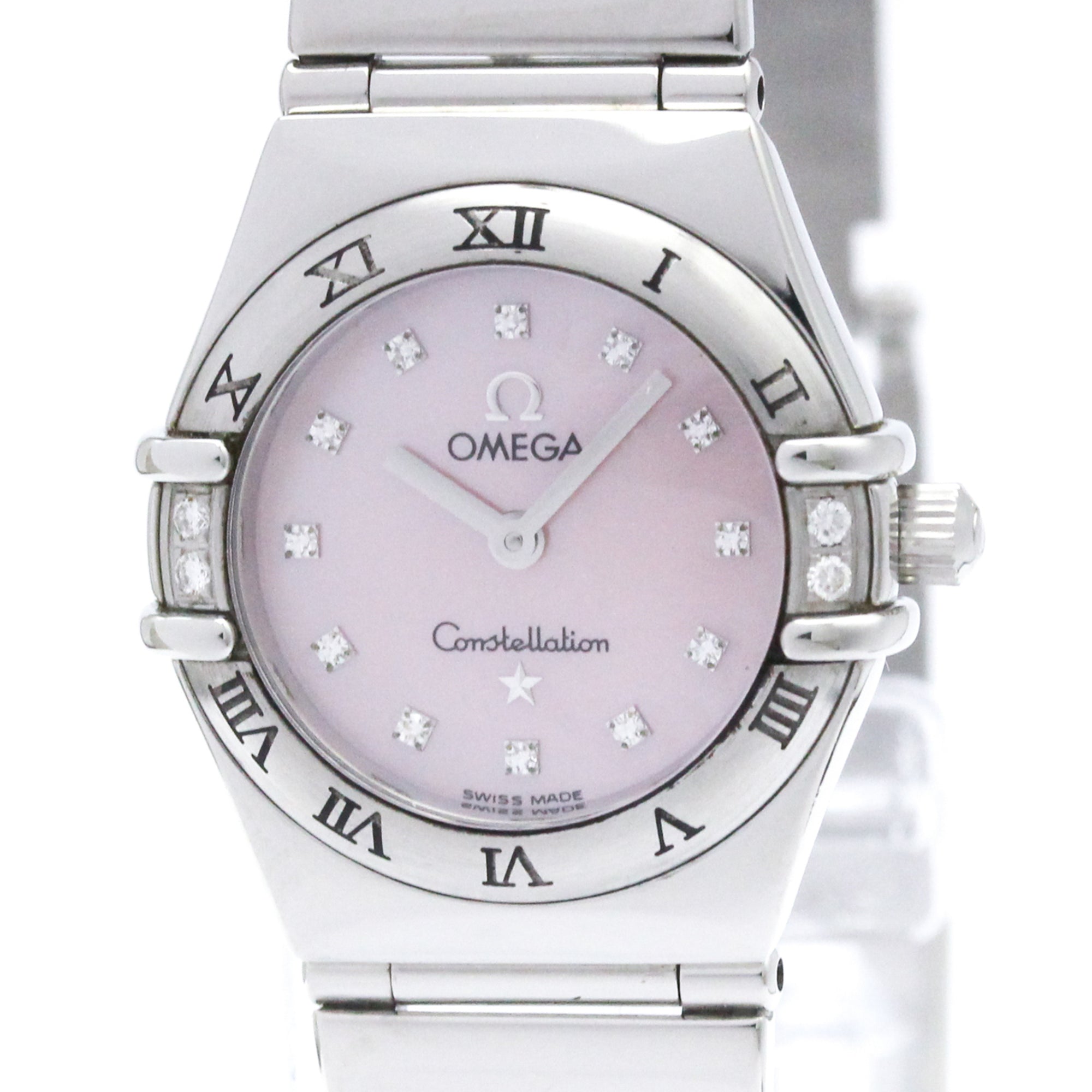 Omega Constellation Quartz Stainless Steel With Diamond Bezel And Mother Of Pearl Watch (Pre-Owned)