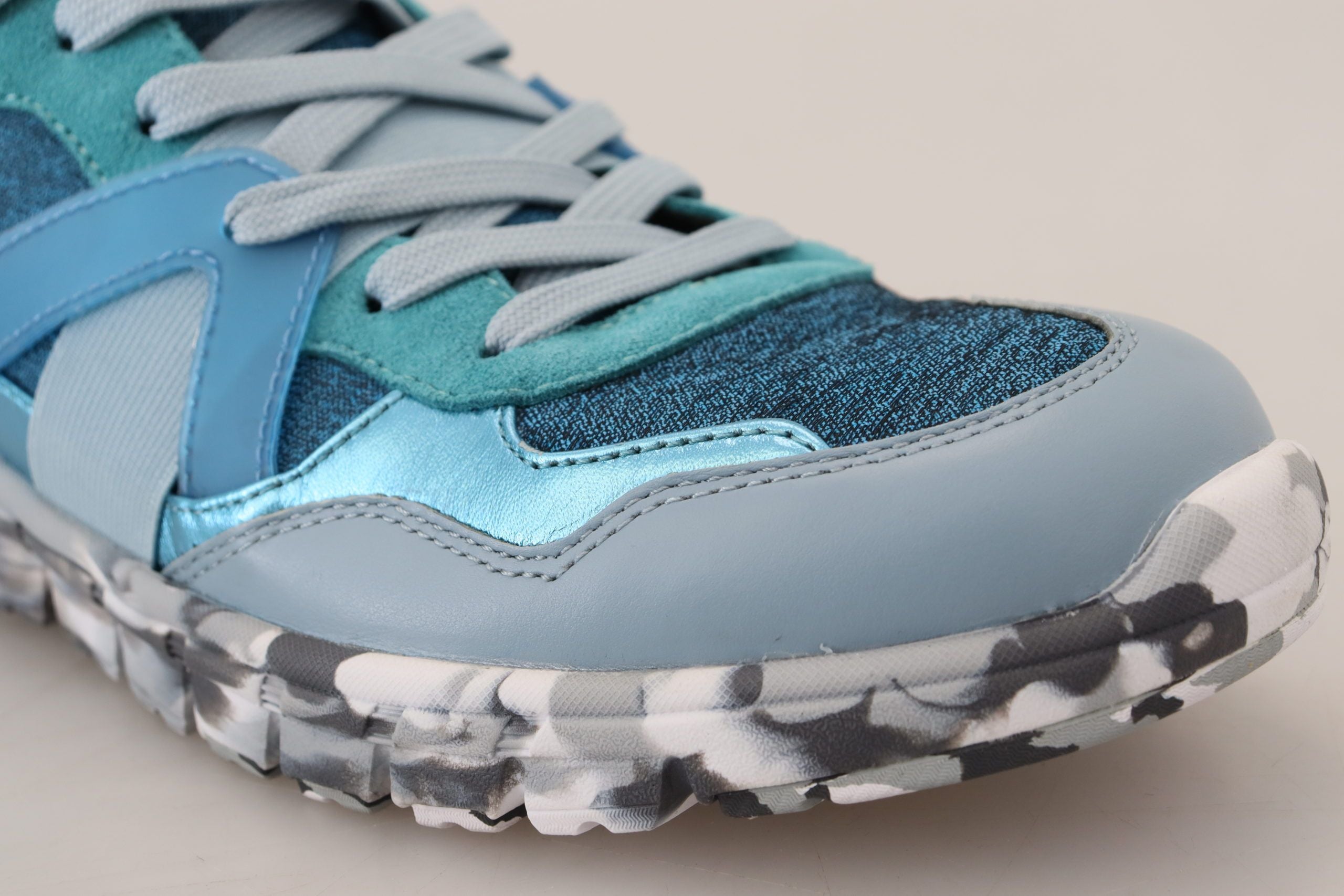 Dolce & Gabbana Blue Gray Leather Sport Low Top Men's Sneakers