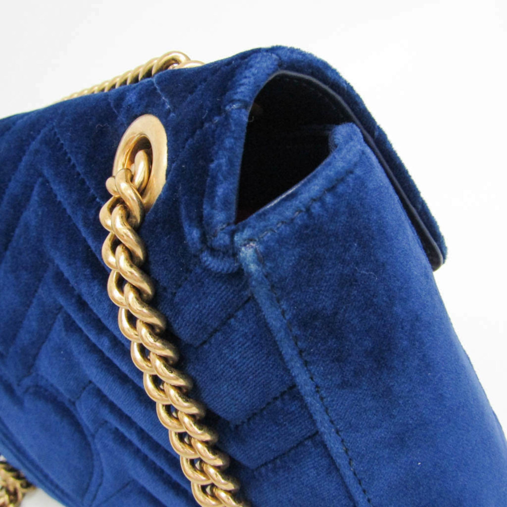 Gucci Gg Marmont Flap Embroidered Matelasse Velvet Blue Velvet Shoulder Bag Bag (Pre-Owned)