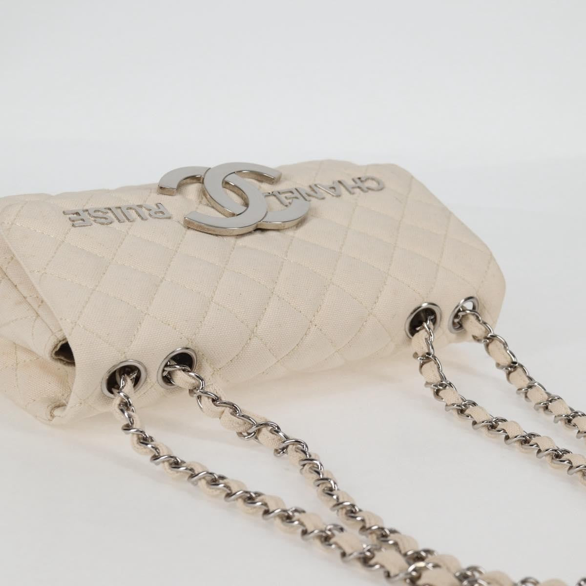 Chanel Cruise Flap Quilted Canvas White Canvas Handbag (Pre-Owned)