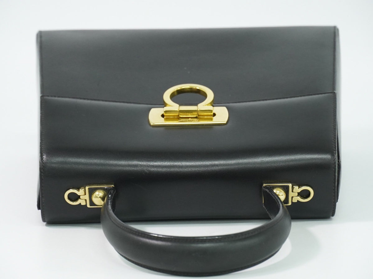 Salvatore Ferragamo Convertible Top Handle Leather Black Leather Handbag (Pre-Owned)