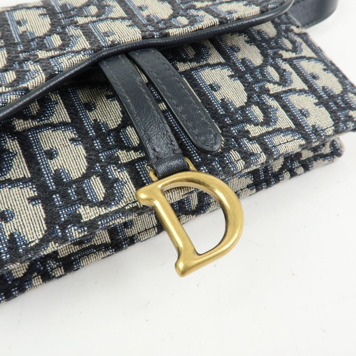 Christian Dior Saddle Belt Oblique Canvas Navy Canvas Handbag (Pre-Owned)