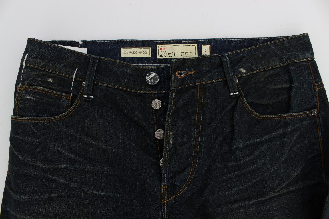 Acht Blue Wash Cotton Denim Straight Fit Men's Jeans