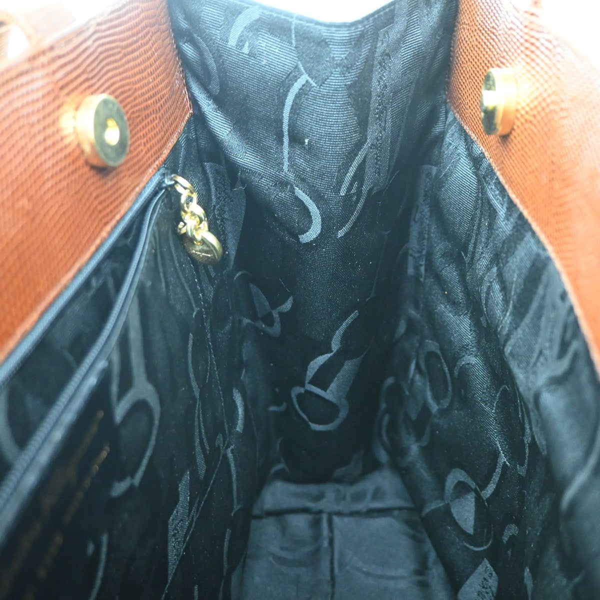 Salvatore Ferragamo Vala Tote Embossed Leather Brown Leather Tote Bag Bag (Pre-Owned)