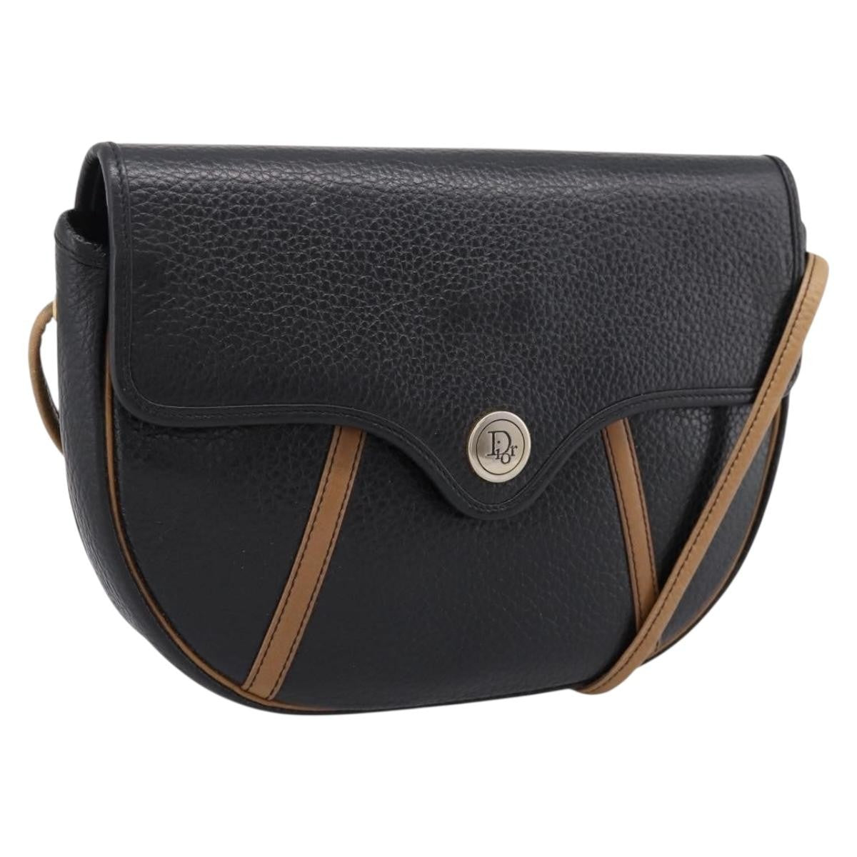 Christian Dior Vintage Flap Canvas Black Leather Shoulder Bag Bag (Pre-Owned)