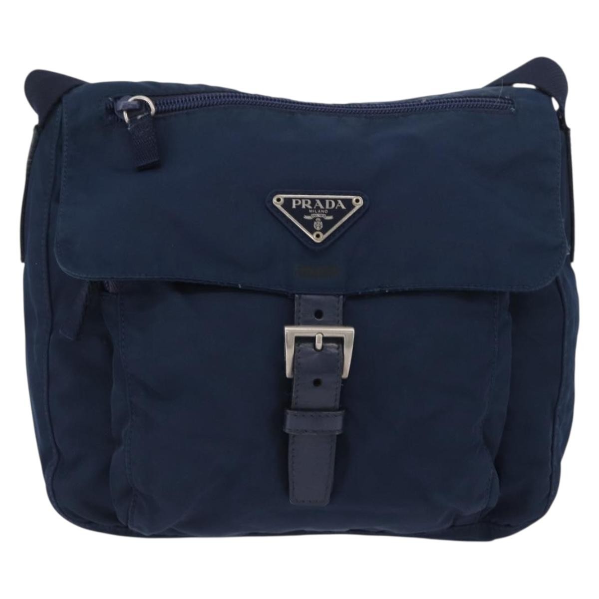 Prada Buckle Messenger Tessuto Navy Nylon Handbag (Pre-Owned)