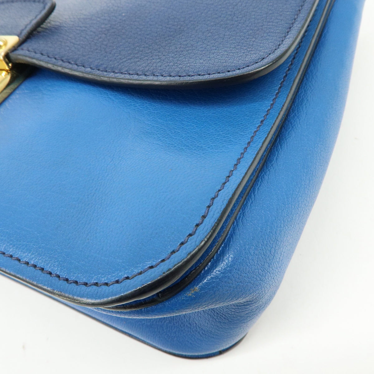 Miu Miu Madras Top Handle Leather Blue Leather Handbag (Pre-Owned)