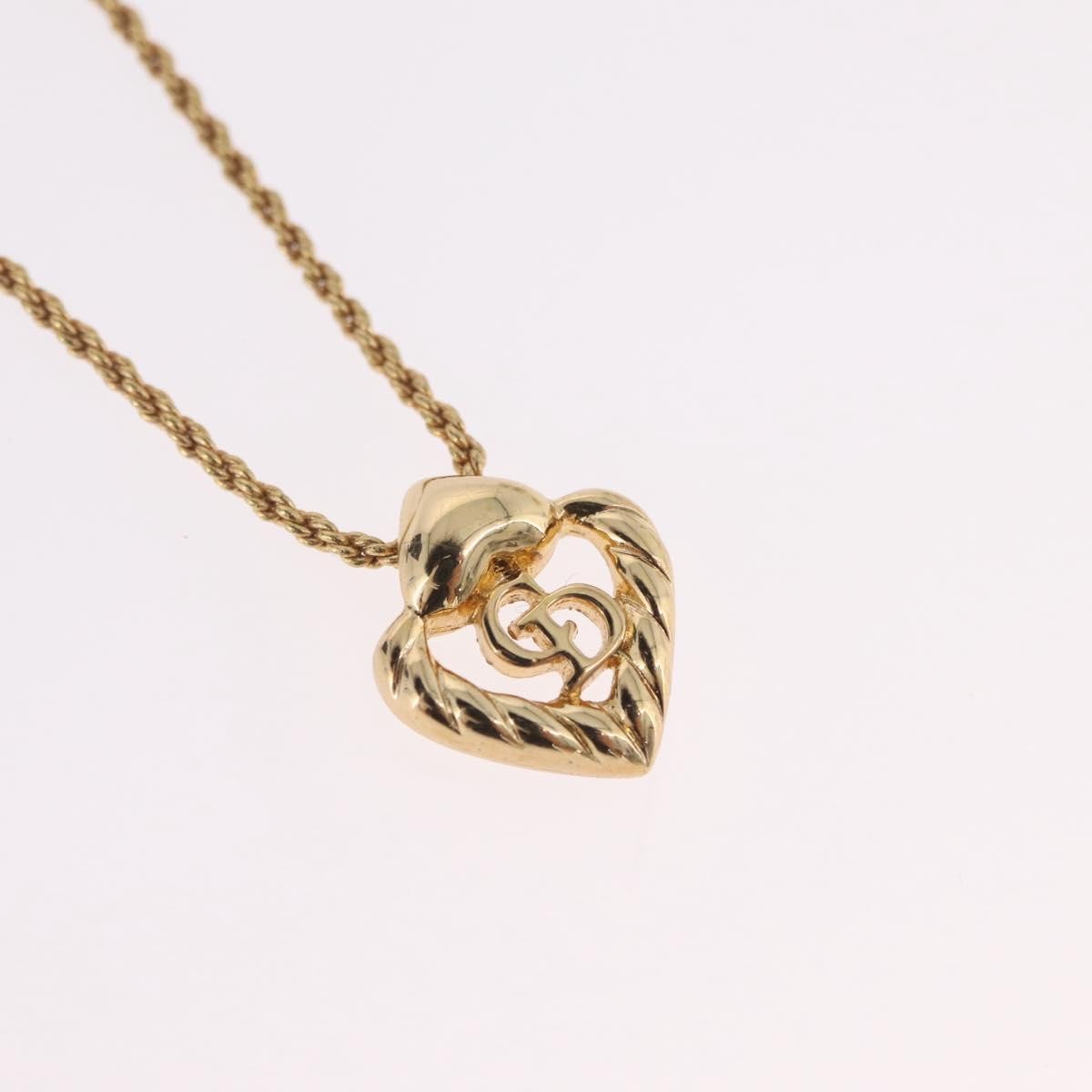 Christian Dior Vintage Cd Heart Pendant Metal Gold Metal Necklace Jewelry (Pre-Owned)