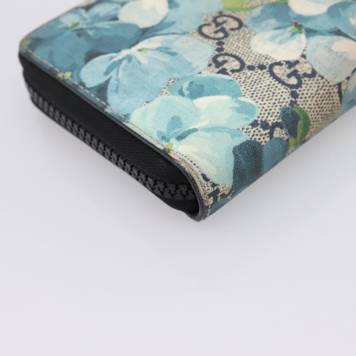 Gucci Zip Around Blooms Print Gg Coated Canvas Blue Pvc Wallets Accessory (Pre-Owned)