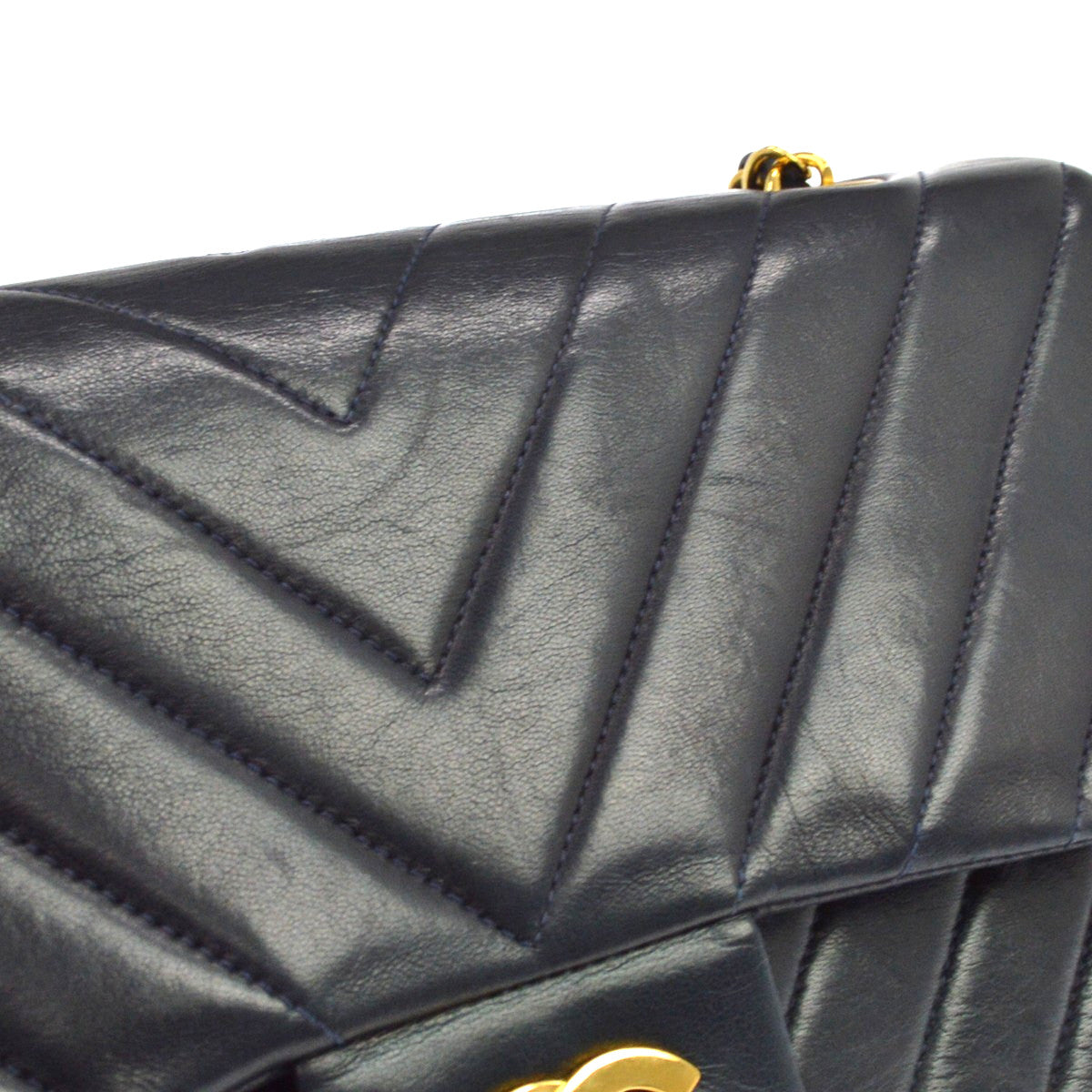 Chanel Vintage Classic Double Flap Chevron Lambskin Black Leather Shoulder Bag Bag (Pre-Owned)