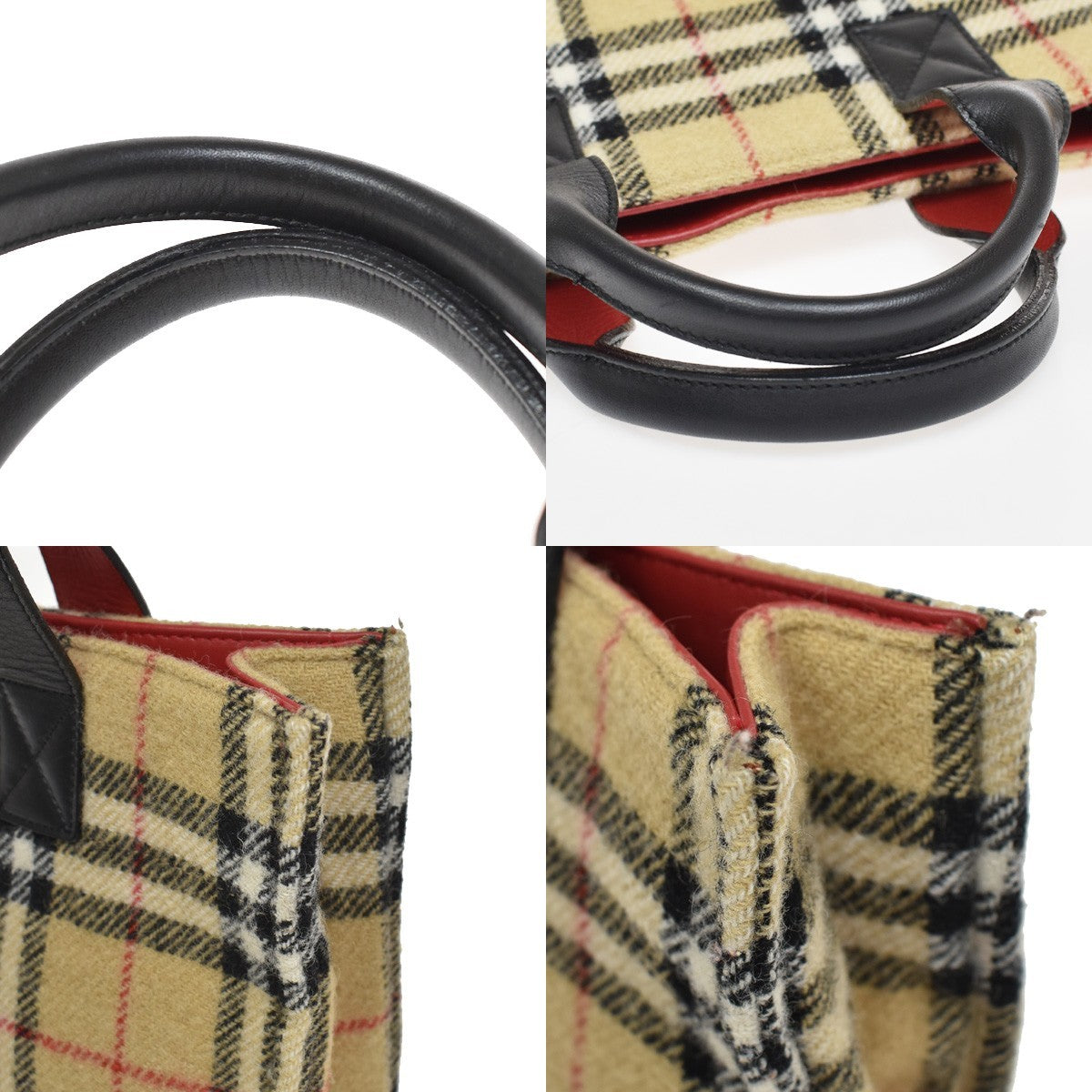 Burberry Nova Check Blue Label Cotton Beige Wool Shoulder Bag Bag (Pre-Owned)
