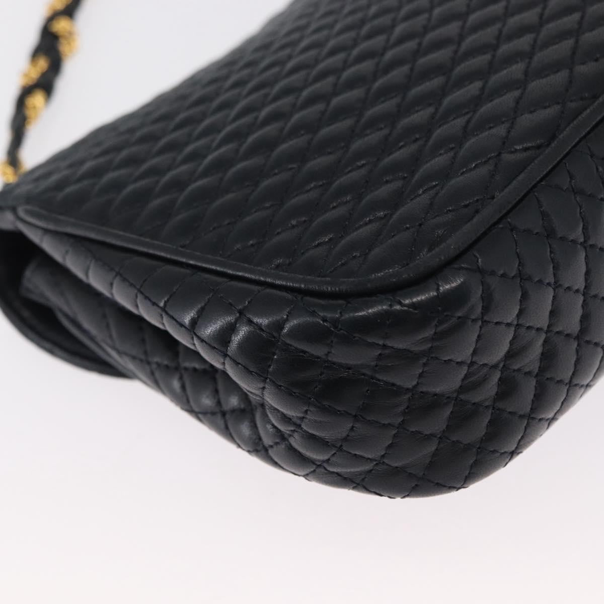 Bally Vintage Chain Quilted Leather Navy Leather Shoulder Bag Bag (Pre-Owned)