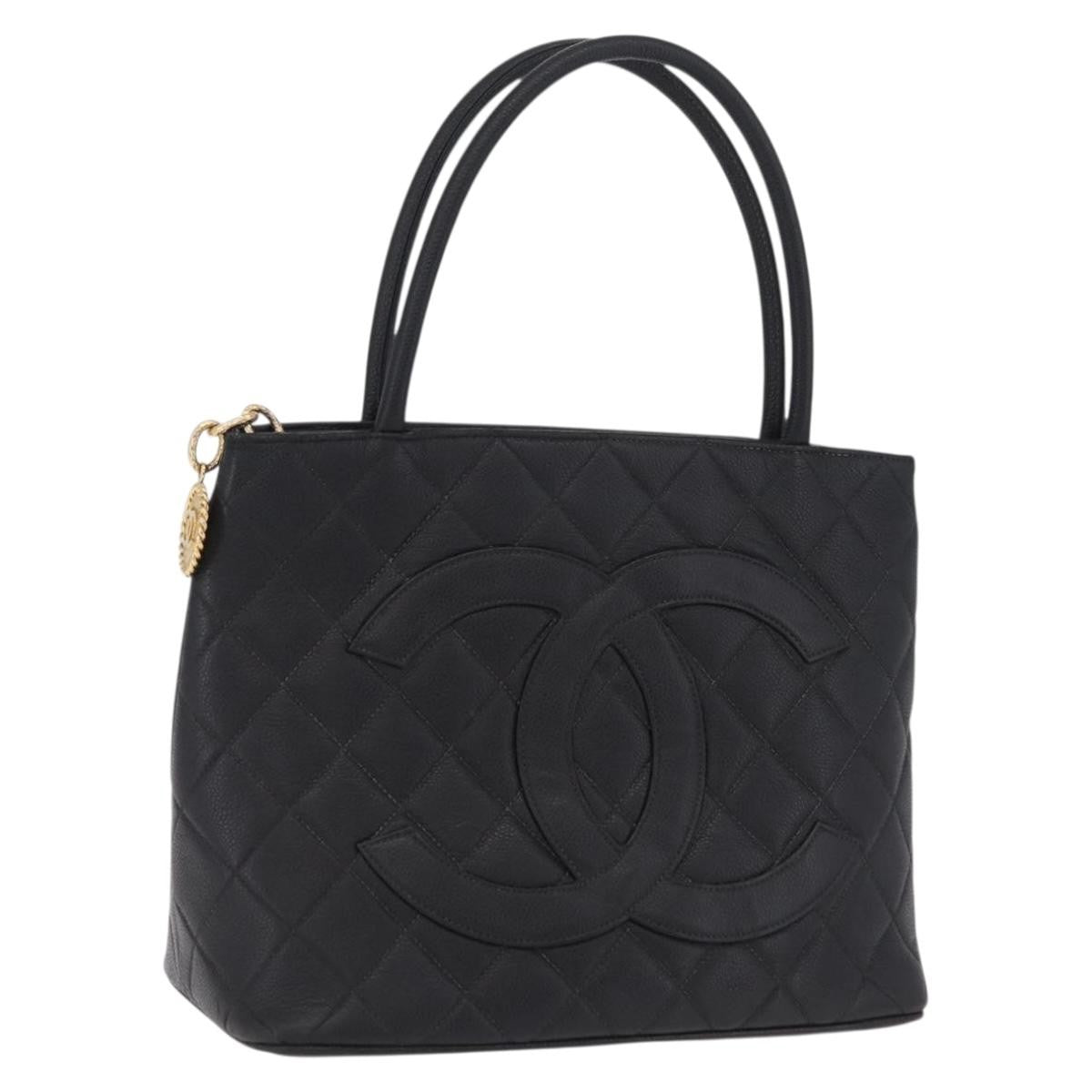Chanel Medallion Quilted Caviar Black Calfskin Tote Bag Bag (Pre-Owned)