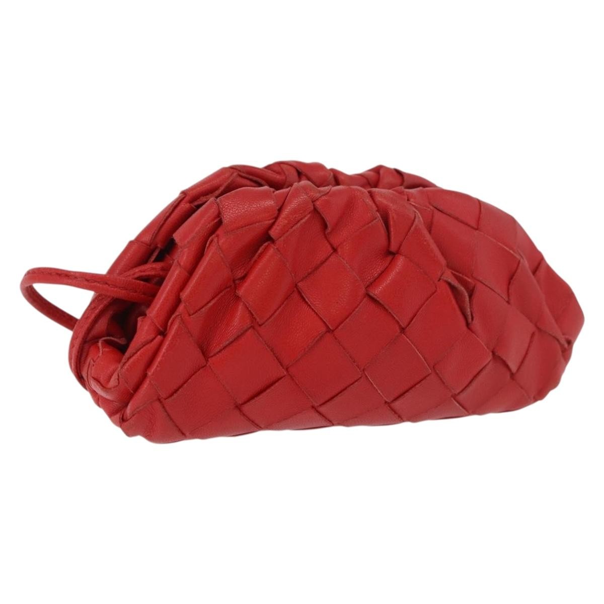 Bottega Veneta The Pouch Coin Purse Intrecciato Nappa Red Leather Clutche & Pouche Bag (Pre-Owned)