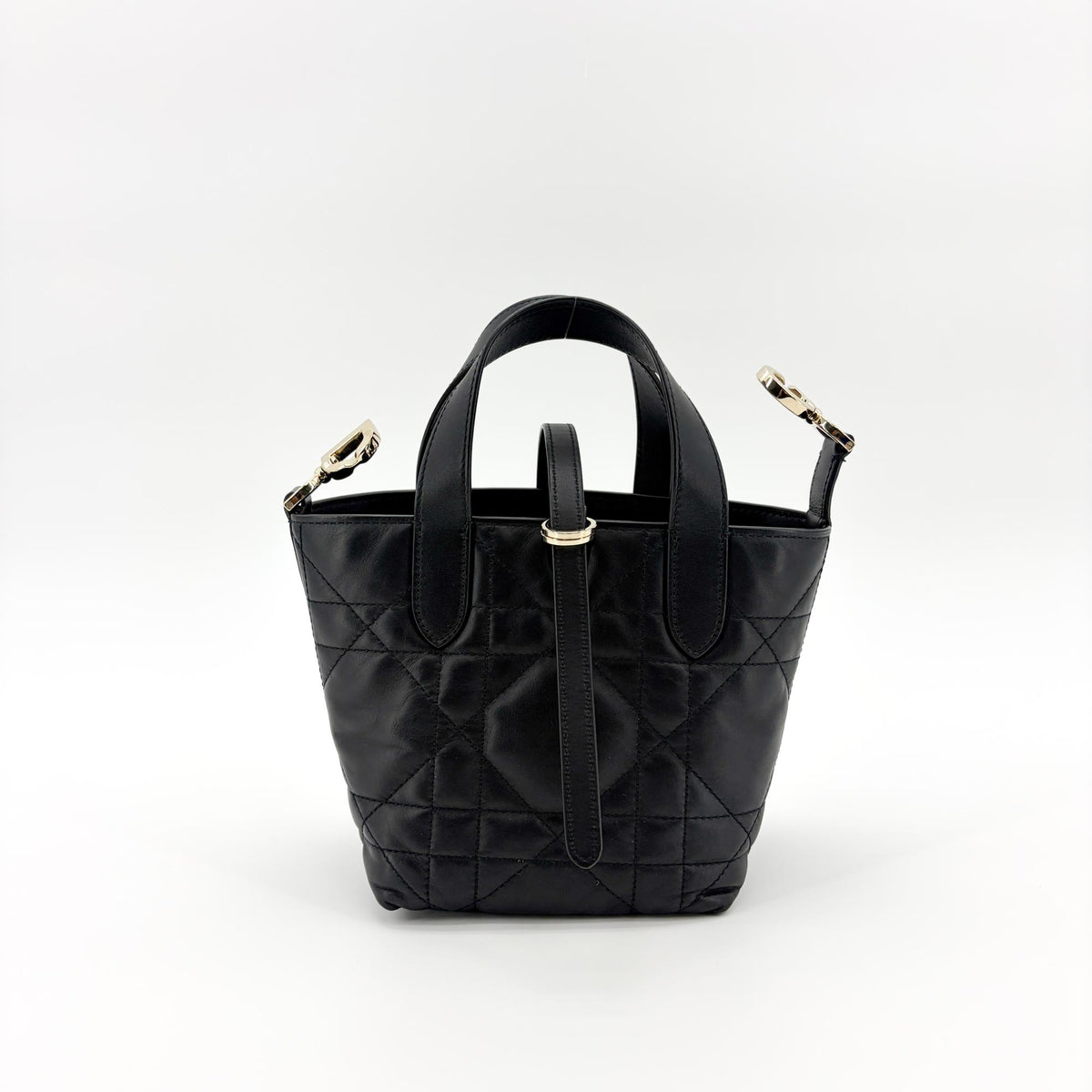 Christian Dior Toujours Vertical Macrocannage Quilt Calfskin Black Leather Tote Bag Bag (Pre-Owned)