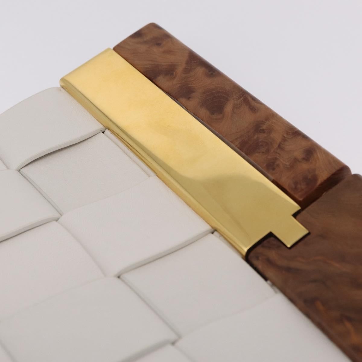 Bottega Veneta The Snap Clutch Maxi Intrecciato Leather With Wood And Metal White Leather Clutche & Pouche Bag (Pre-Owned)