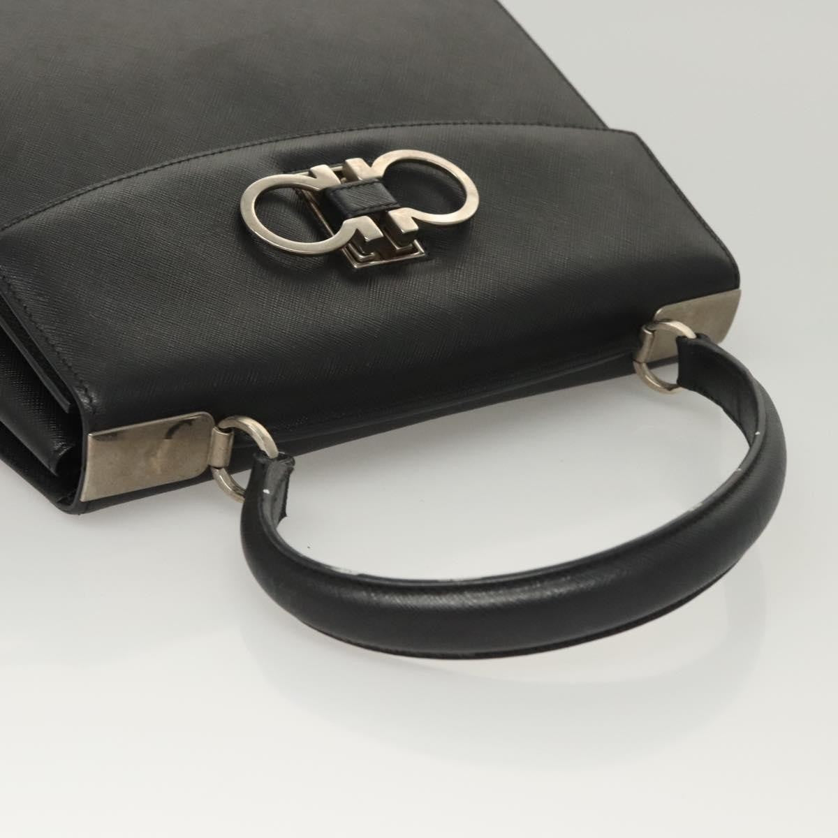 Salvatore Ferragamo Double Gancini Top Handle Saffiano Leather Black Leather Handbag (Pre-Owned)