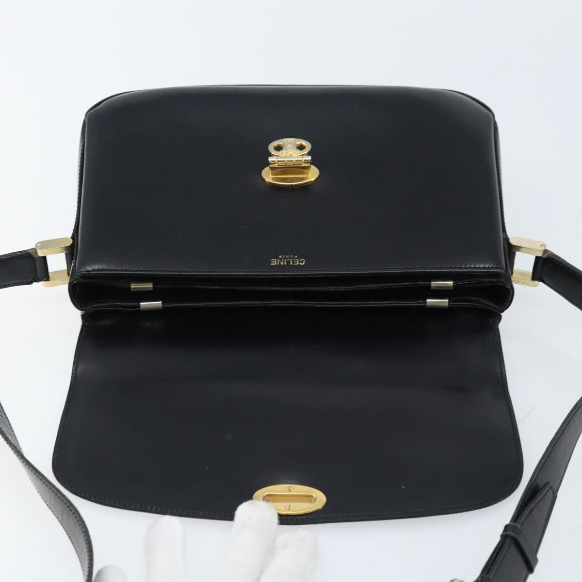 Celine Shoulder Leather Black Leather Shoulder Bag Bag (Pre-Owned)