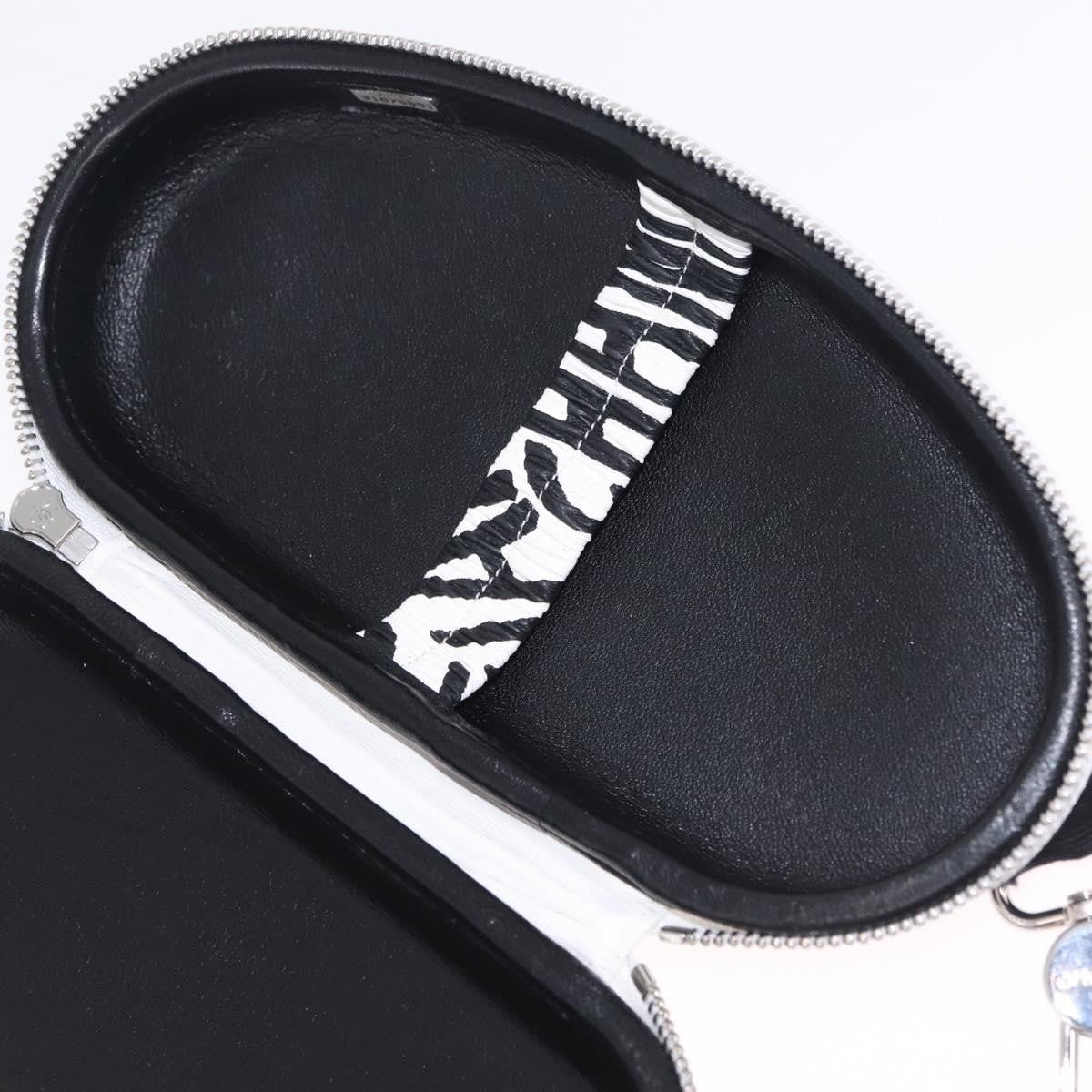 Chanel Coco Neige Zip Around Sunglasses Case With Chain Printed Leather White Leather Sunglasse Accessory (Pre-Owned)