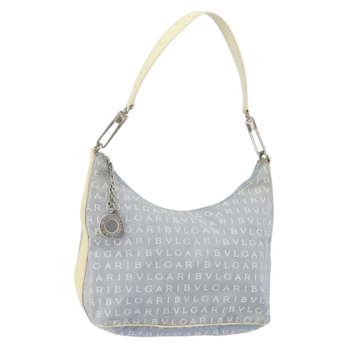 Bvlgari Logomania Canvas With Leather Blue Canvas Shoulder Bag Bag (Pre-Owned)