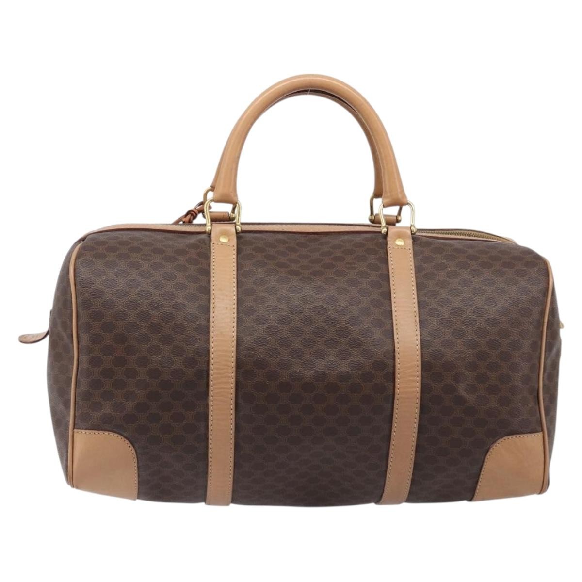 Celine Vintage Duffle Macadam Coated Canvas Brown Pvc Handbag (Pre-Owned)