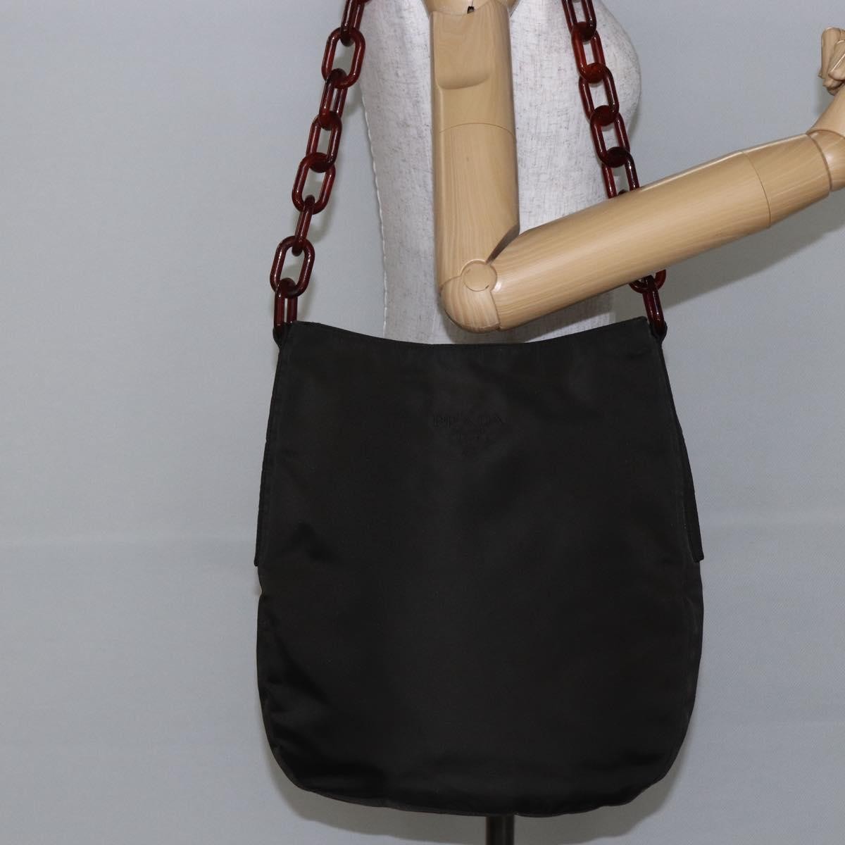 Prada Resin Chain Nylon Brown Nylon Shoulder Bag Bag (Pre-Owned)