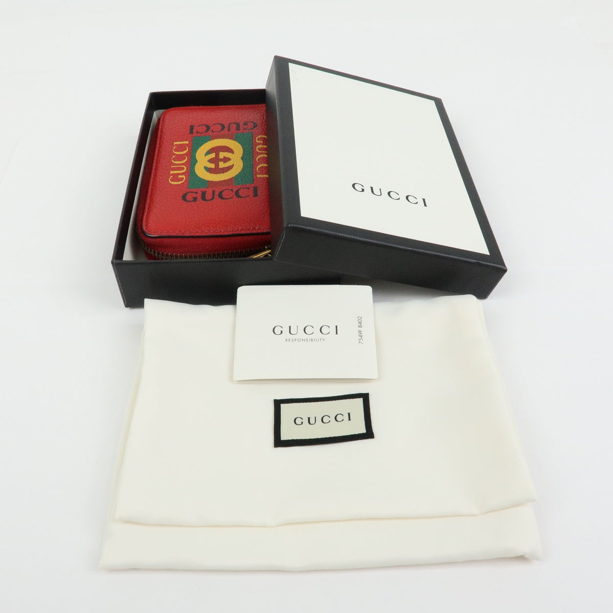 Gucci Logo Zip Card Case Printed Leather Red Leather Wallets Accessory (Pre-Owned)