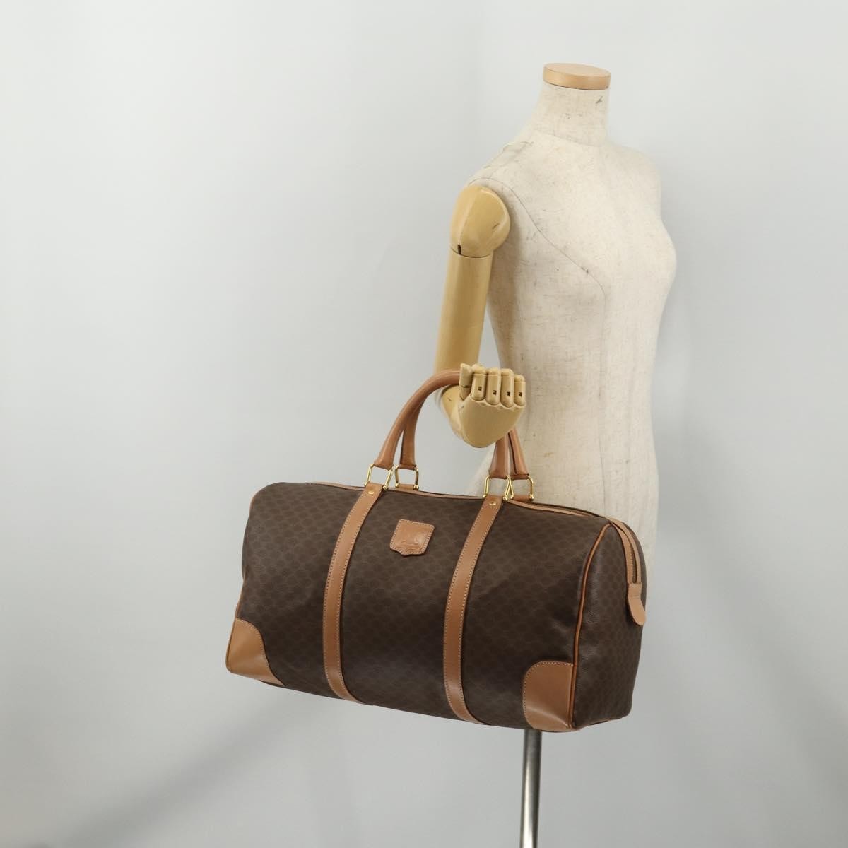 Celine Vintage Duffle Canvas And Leather Brown Canvas Travel Bag Bag (Pre-Owned)