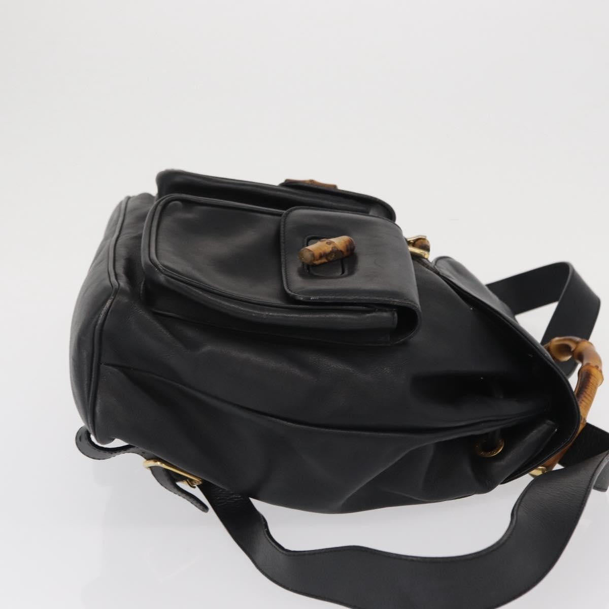 Gucci Vintage Bamboo Leather Black Leather Backpack Bag (Pre-Owned)