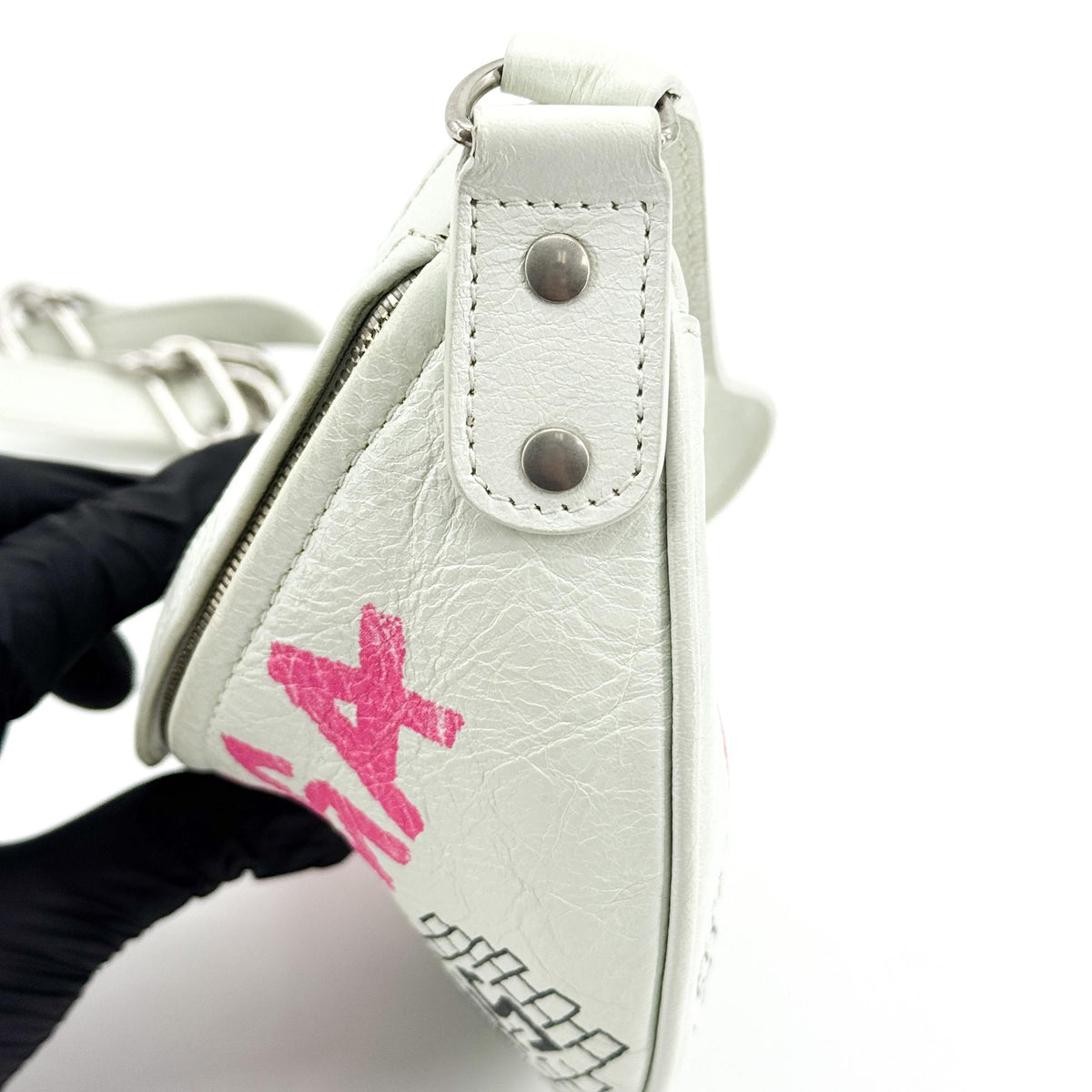 Balenciaga Graffiti Souvenir Belt Leather White Leather Handbag (Pre-Owned)