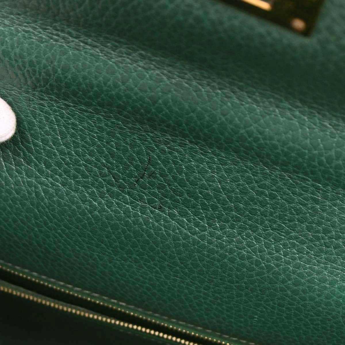 Hermes Kelly 2 Way Taurillon Clemence Green Leather Handbag (Pre-Owned)