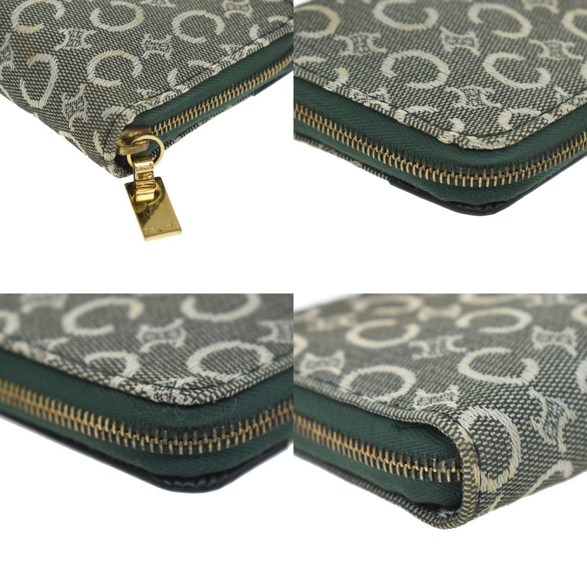 Celine Zipped Around Canvas Green Canvas Wallets Accessory (Pre-Owned)
