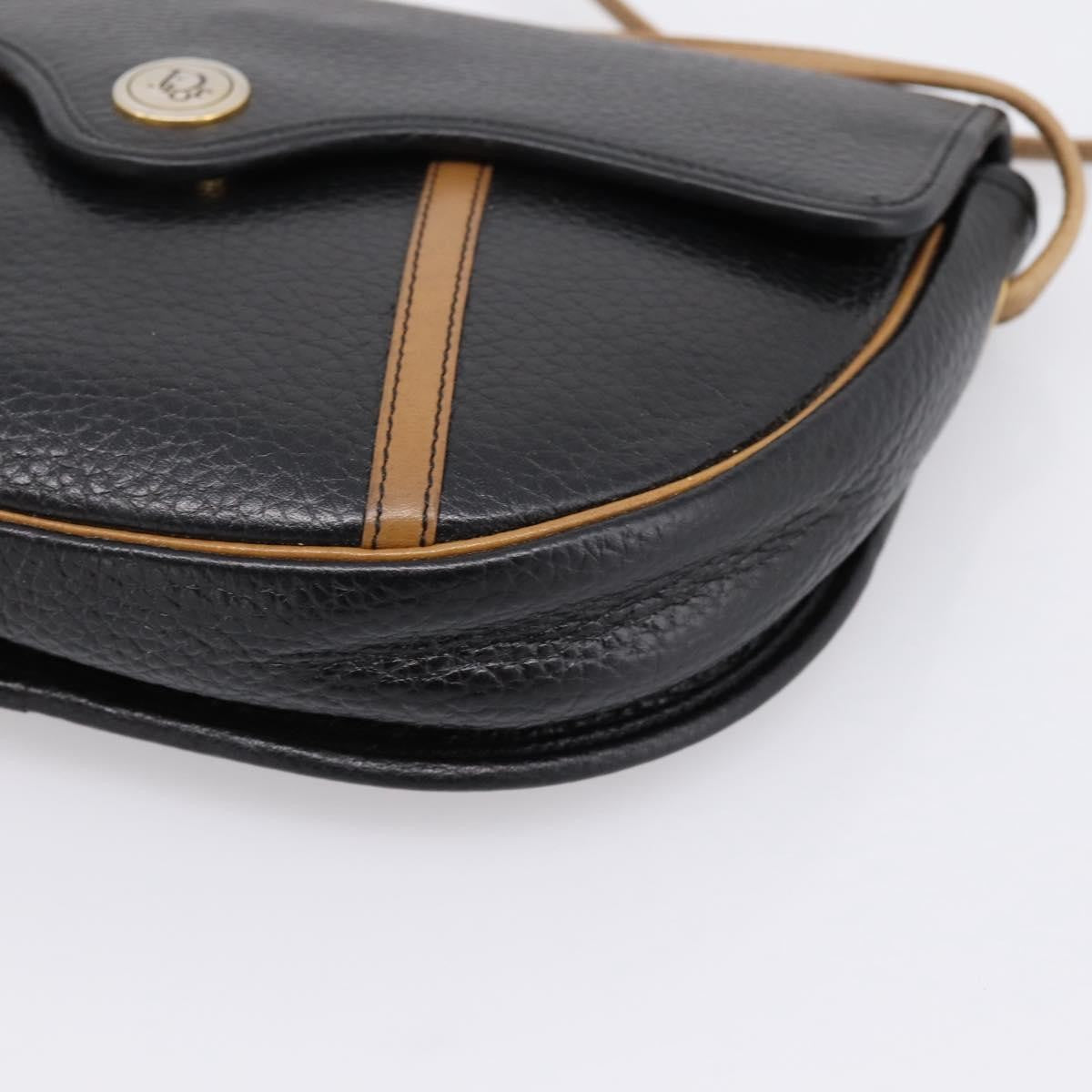 Christian Dior Vintage Flap Canvas Black Leather Shoulder Bag Bag (Pre-Owned)