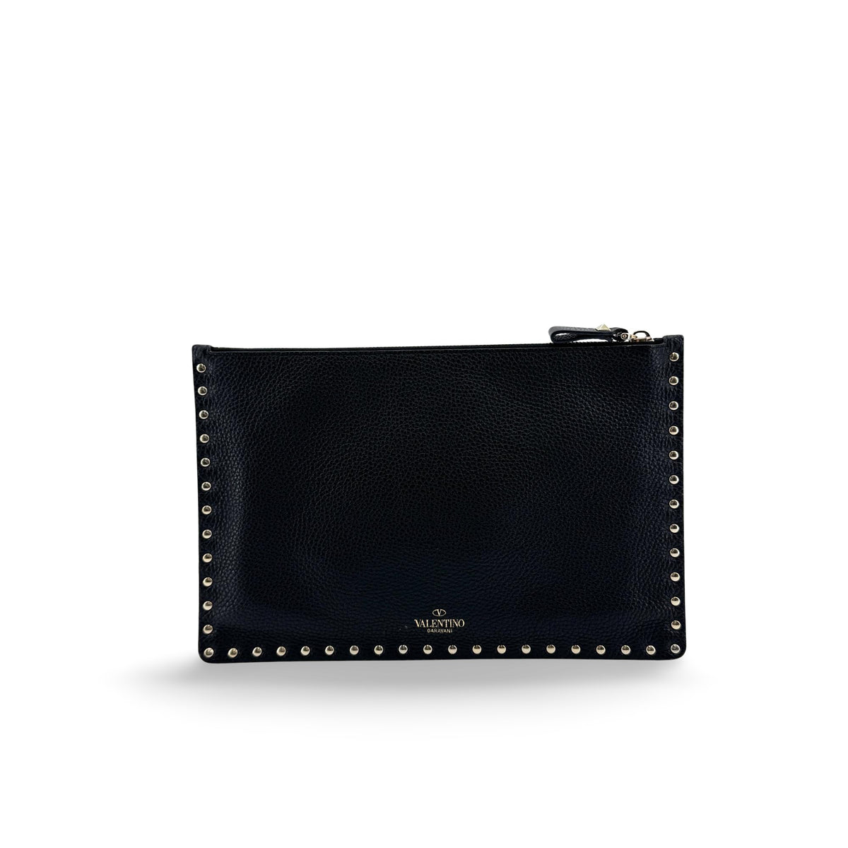 Valentino Garavani Rockstud Pouch Leather With Embossed Detail Black Leather Clutche & Pouche Bag (Pre-Owned)