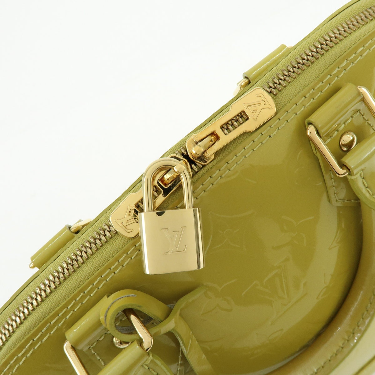 Louis Vuitton Alma Monogram Vernis Green Patent_Leather Handbag (Pre-Owned)