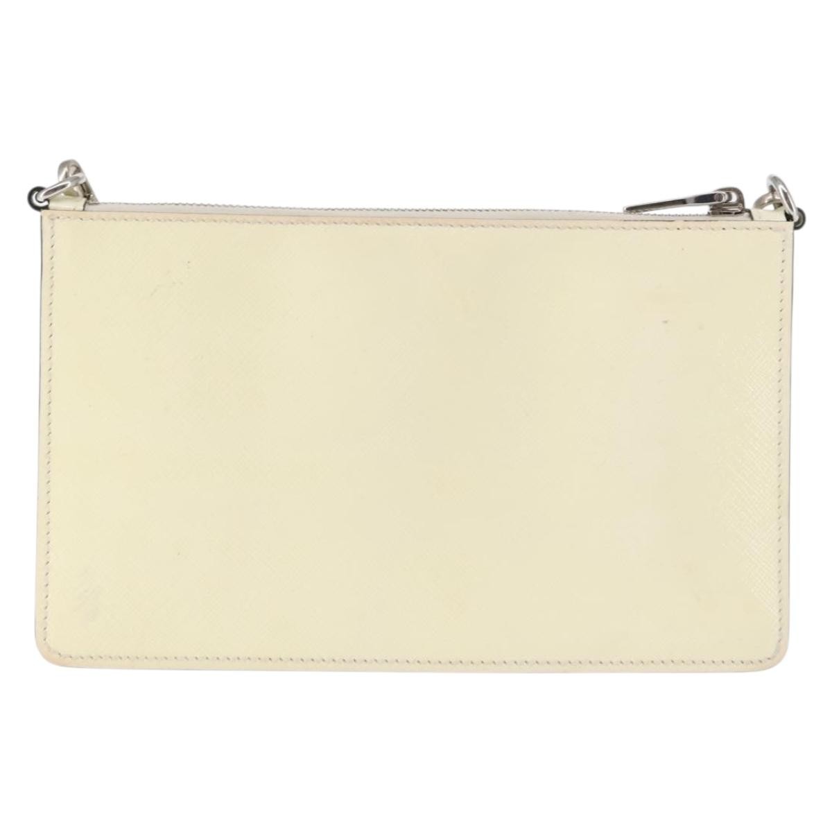 Prada Chain Crossbody Bag Vernice Saffiano Leather White Leather Shoulder Bag Bag (Pre-Owned)