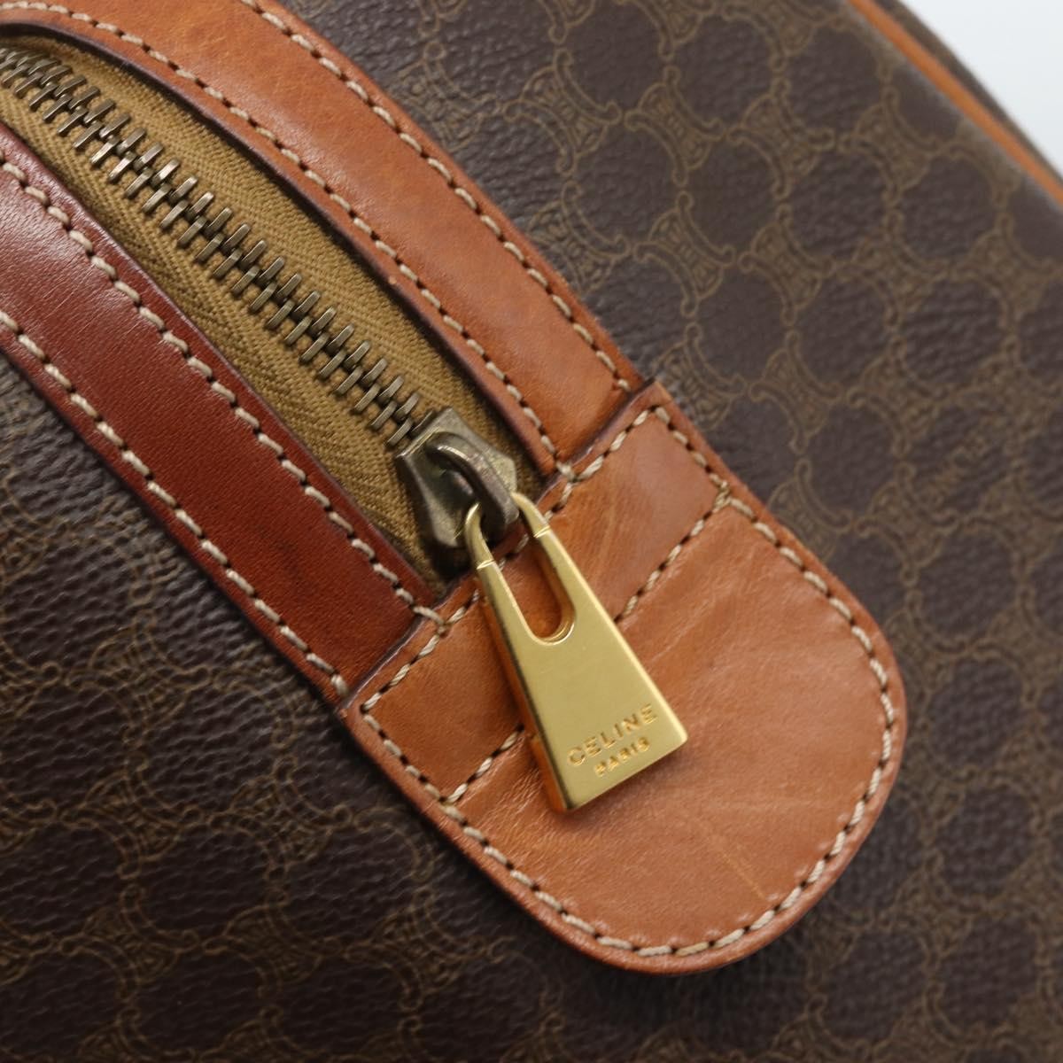 Celine Vintage Macadam Boston Canvas And Leather Brown Canvas Handbag (Pre-Owned)