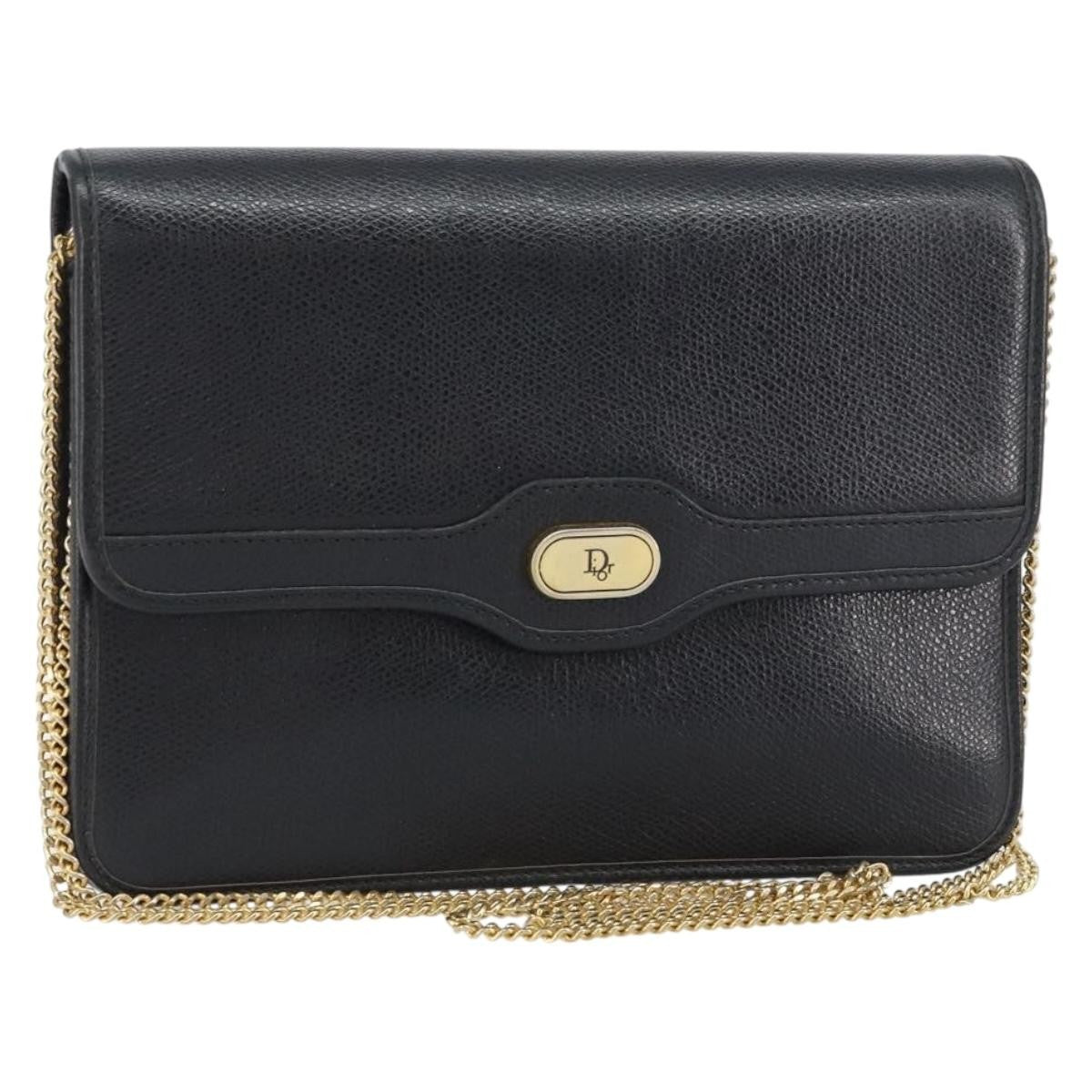 Christian Dior Vintage Cd Chain Flap Leather Black Leather Shoulder Bag Bag (Pre-Owned)