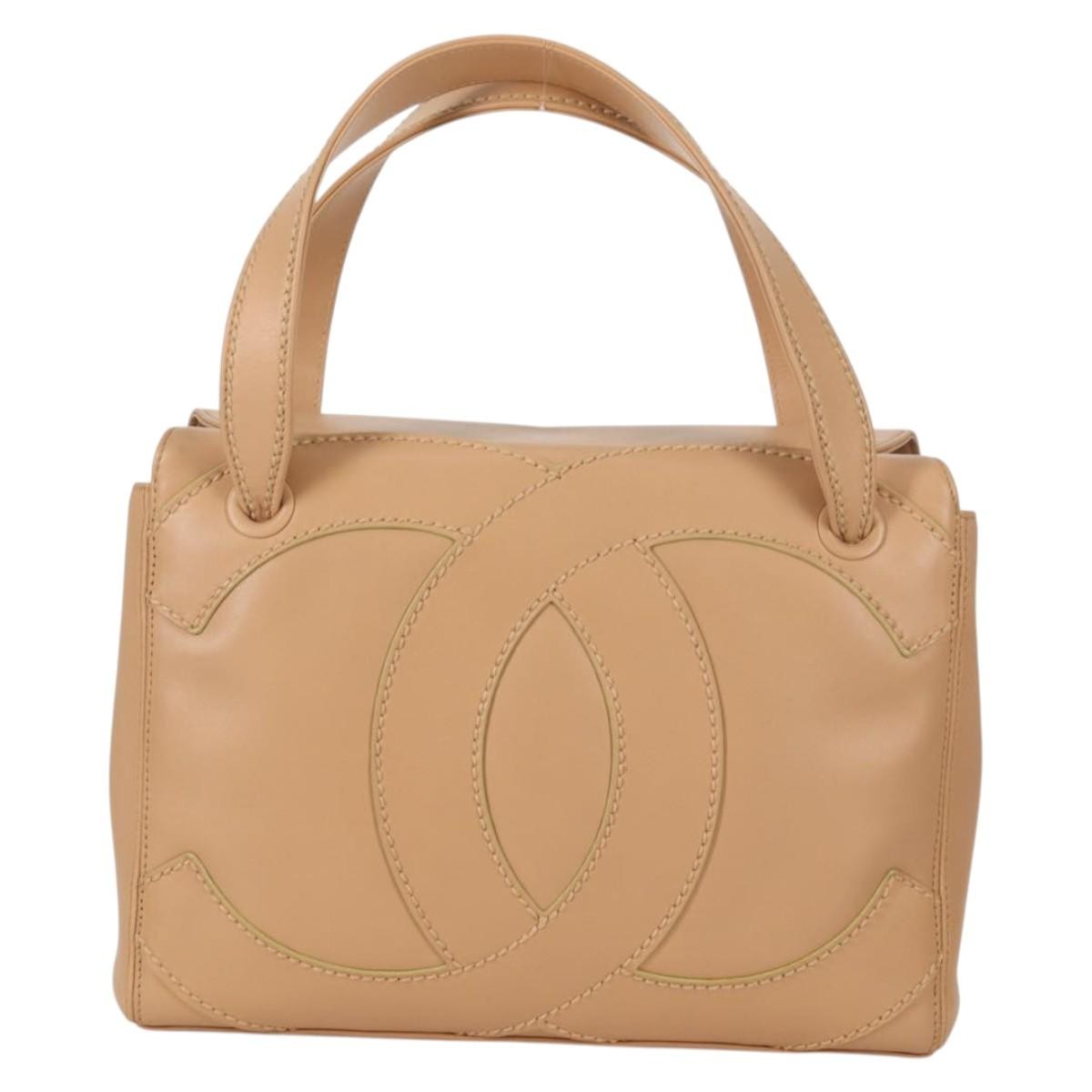 Chanel Cc Stitch Tote Lambskin Beige Leather Bag (Pre-Owned)