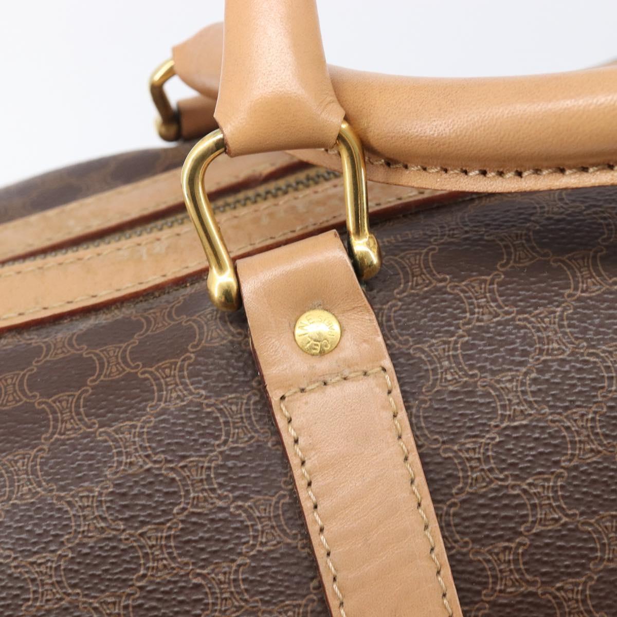 Celine Vintage Duffle Macadam Coated Canvas Brown Pvc Handbag (Pre-Owned)