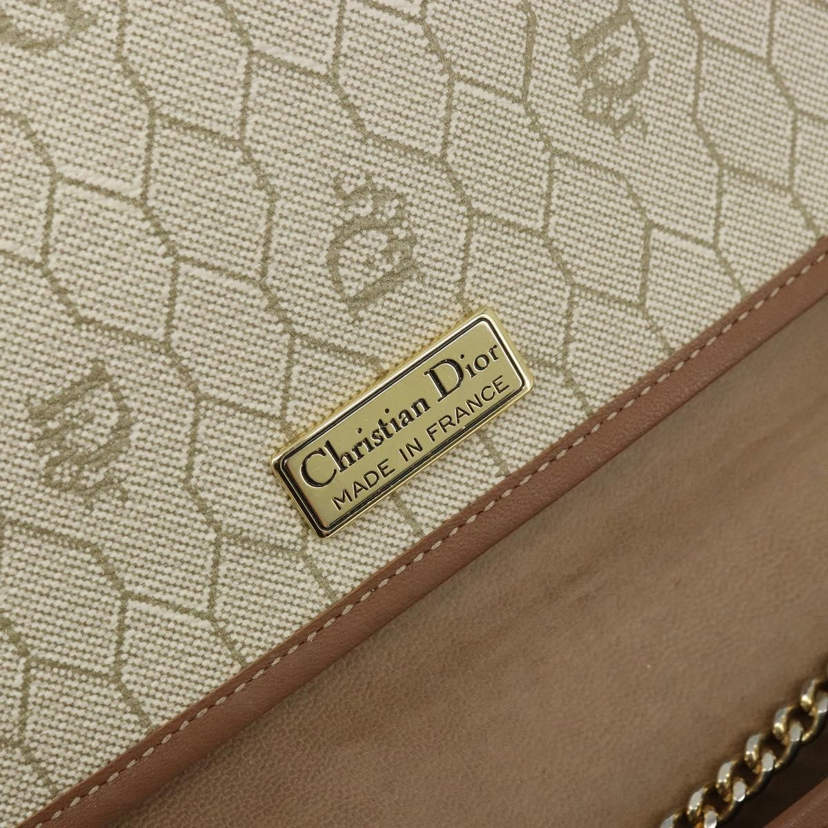 Christian Dior Vintage Honeycomb Chain Canvas Beige Canvas Shoulder Bag Bag (Pre-Owned)